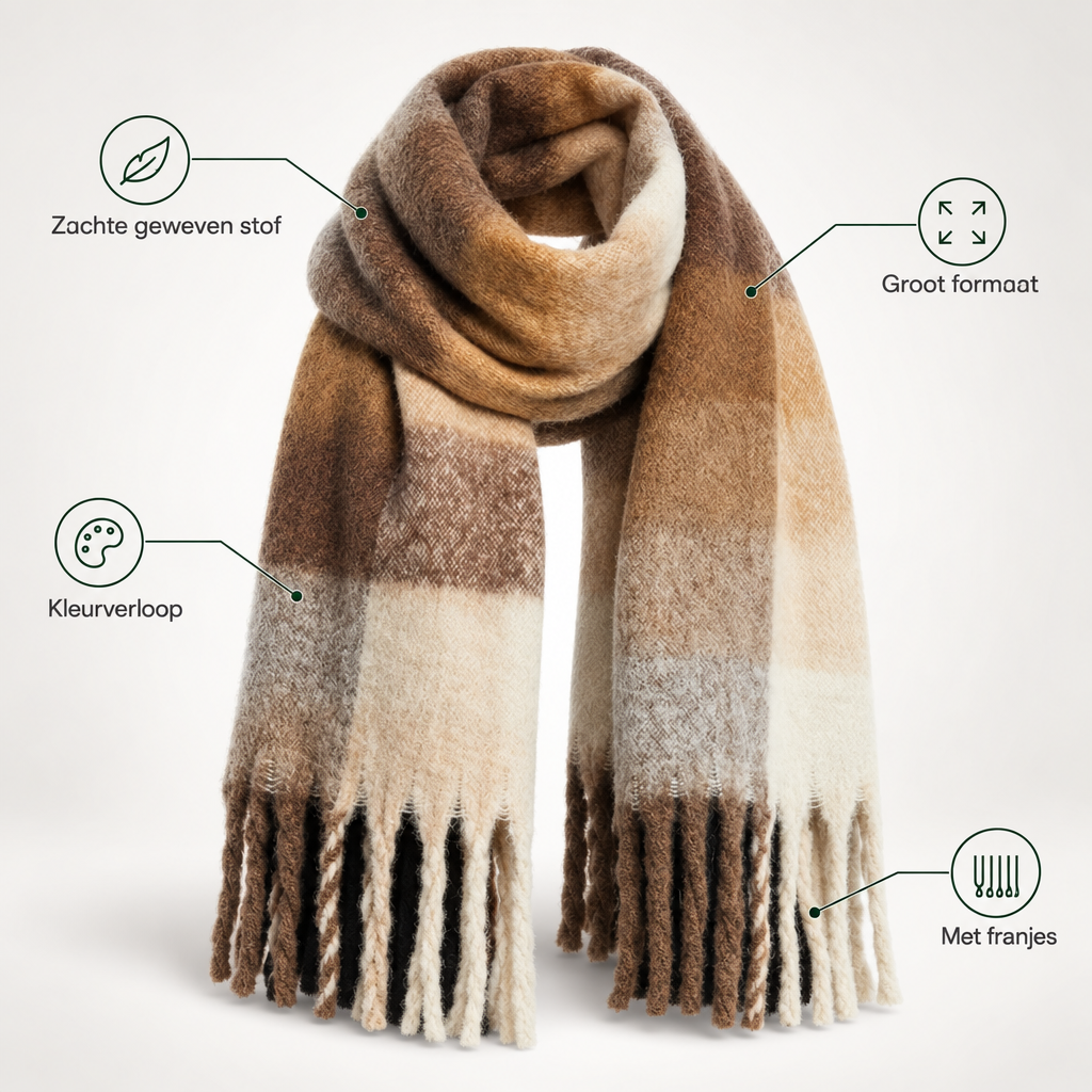 Grote Wintersjaal met Kleurverloop en Franjes - Zachte Geweven Omslagdoek in Wolmix-Look Dames 7 Kleuren | Sulvida