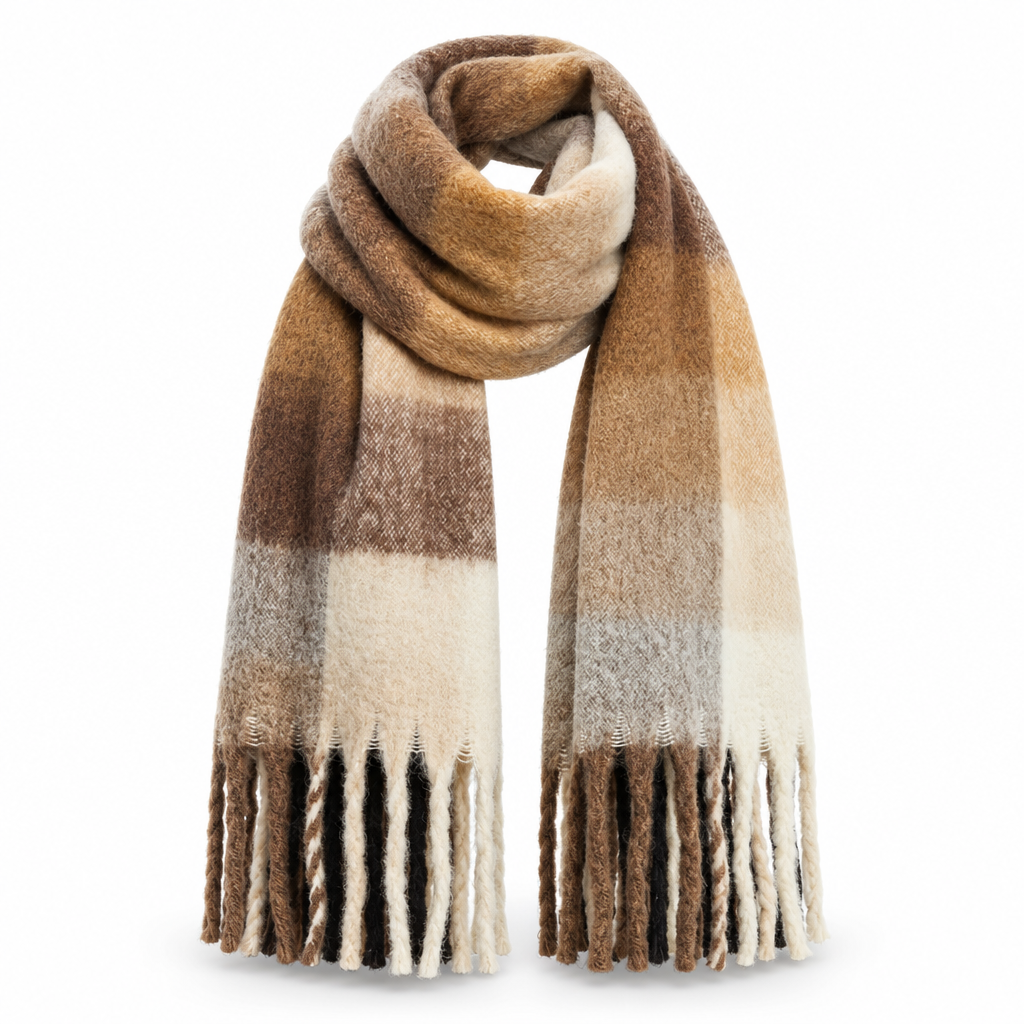 Grote Wintersjaal met Kleurverloop en Franjes - Zachte Geweven Omslagdoek in Wolmix-Look Dames 7 Kleuren | Sulvida