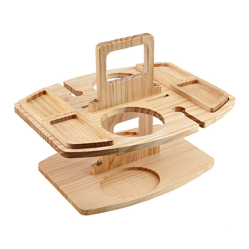 Opvouwbare Picknicktafel Eikenhout – Draagbare Wijnhouder met Vakken voor Strand Tuin Picknick Camping | Sulvida