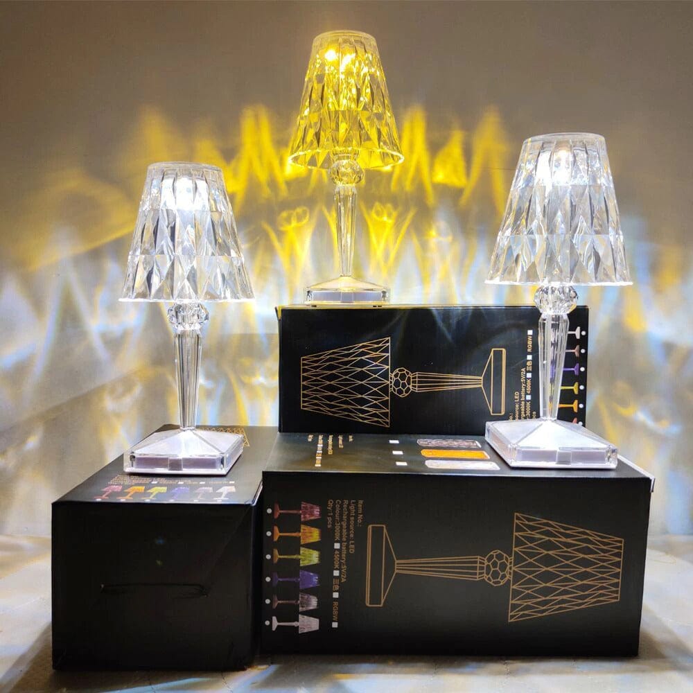 Oplaadbare LED Tafellamp Kristaleffect Diamantvorm Draadloos Touch Dimbaar Sfeerlamp Modern Design Stijlvol | Sulvida