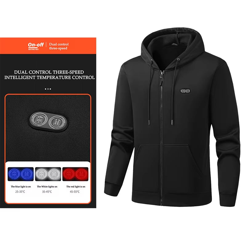 Verwarmde Hoodie met 17 Warmtezones 3 Temperatuurstanden Elektrisch Verwarmd Vest voor Outdoor Winter | Sulvida