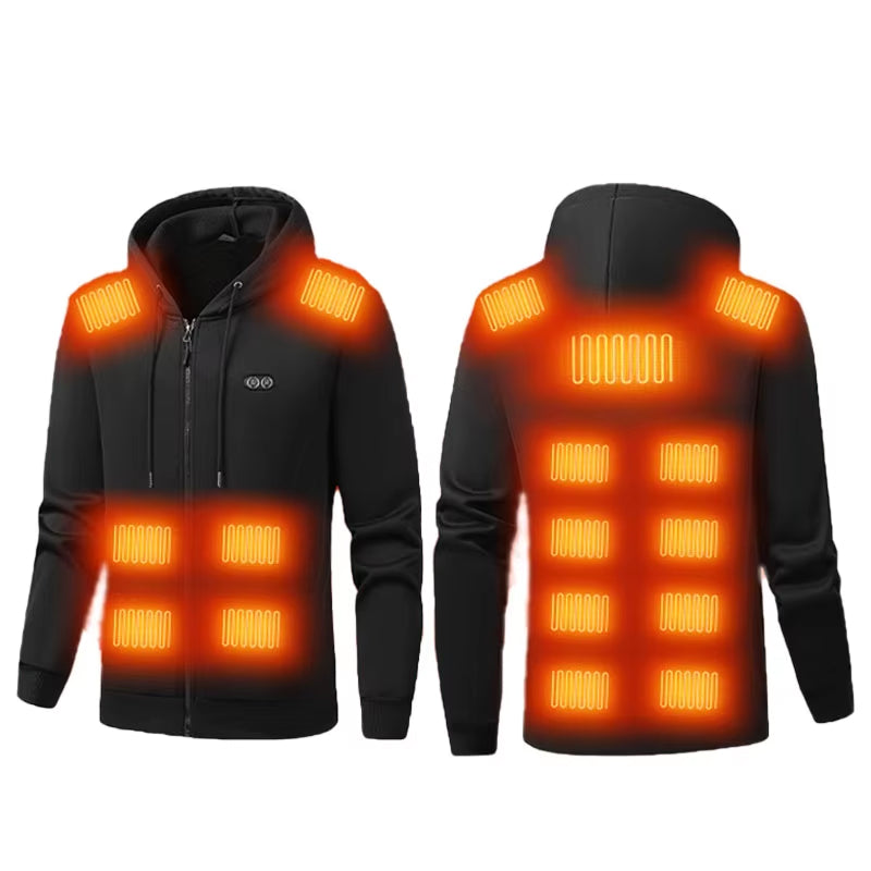 Verwarmde Hoodie met 17 Warmtezones 3 Temperatuurstanden Elektrisch Verwarmd Vest voor Outdoor Winter | Sulvida