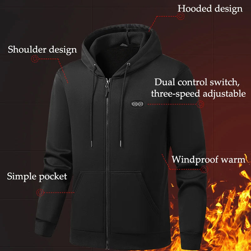 Verwarmde Hoodie met 17 Warmtezones 3 Temperatuurstanden Elektrisch Verwarmd Vest voor Outdoor Winter | Sulvida
