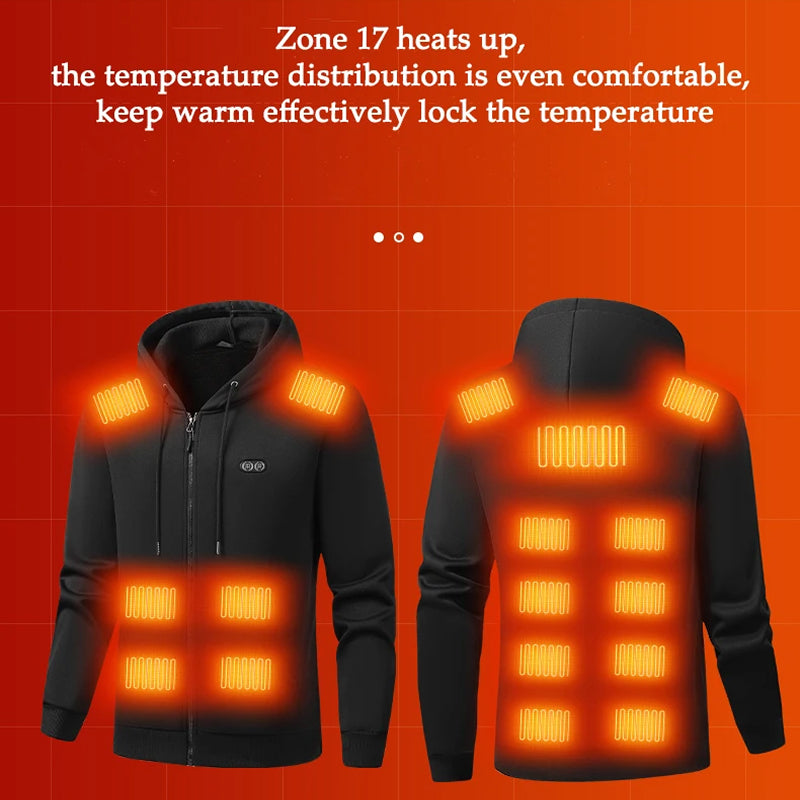 Verwarmde Hoodie met 17 Warmtezones 3 Temperatuurstanden Elektrisch Verwarmd Vest voor Outdoor Winter | Sulvida