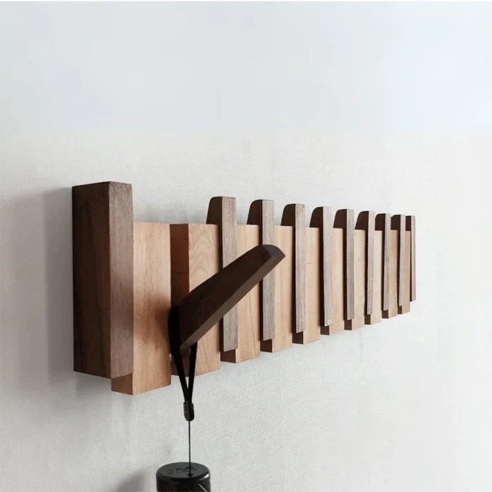 Wandkapstok Piano Design Hout Walnoot Beuken met Haakjes voor Gang Entree Slaapkamer Garderobe Modern Stijlvol | Sulvida