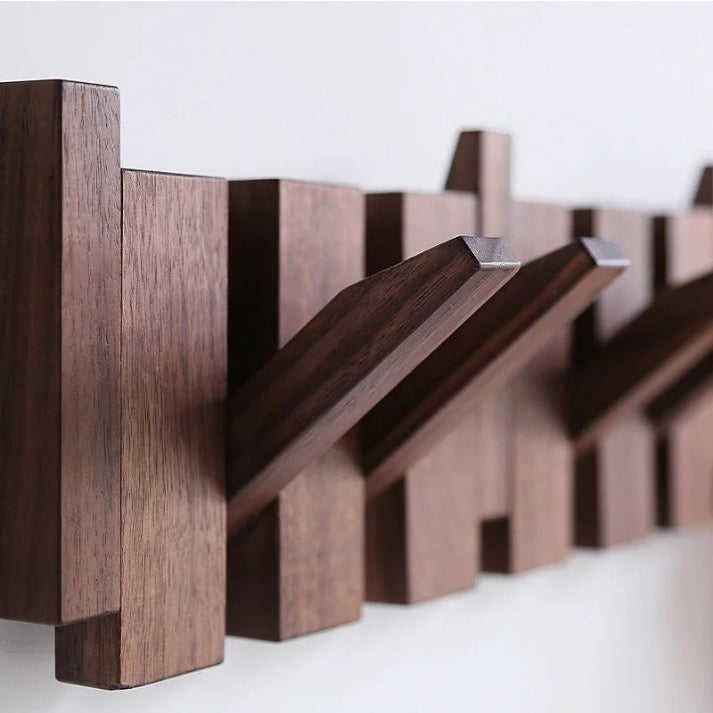 Wandkapstok Piano Design Hout Walnoot Beuken met Haakjes voor Gang Entree Slaapkamer Garderobe Modern Stijlvol | Sulvida