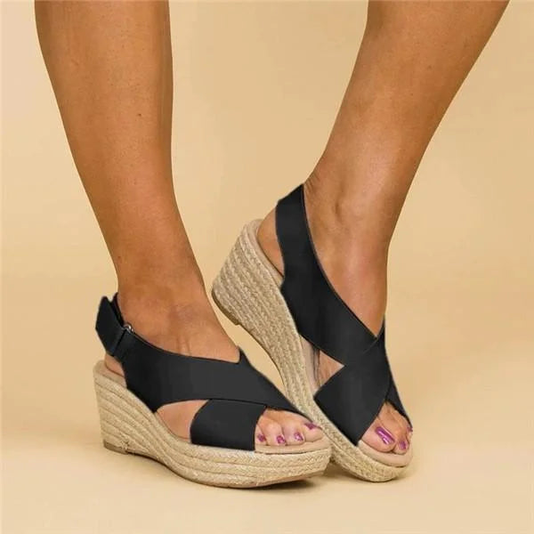 Dames espadrilles met sleehak comfort voetsteun lichte zomer schoenen elastisch plateau sleehak casual | Sulvida