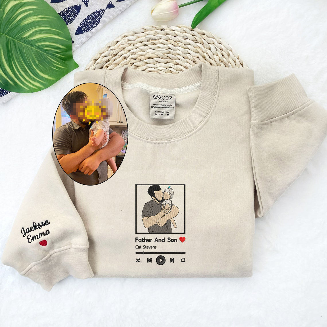 Gepersonaliseerde foto-sweater met borduurdraad – Uniek portret op T-shirt hoodie sweatshirt voor herdenkingen | Sulvida