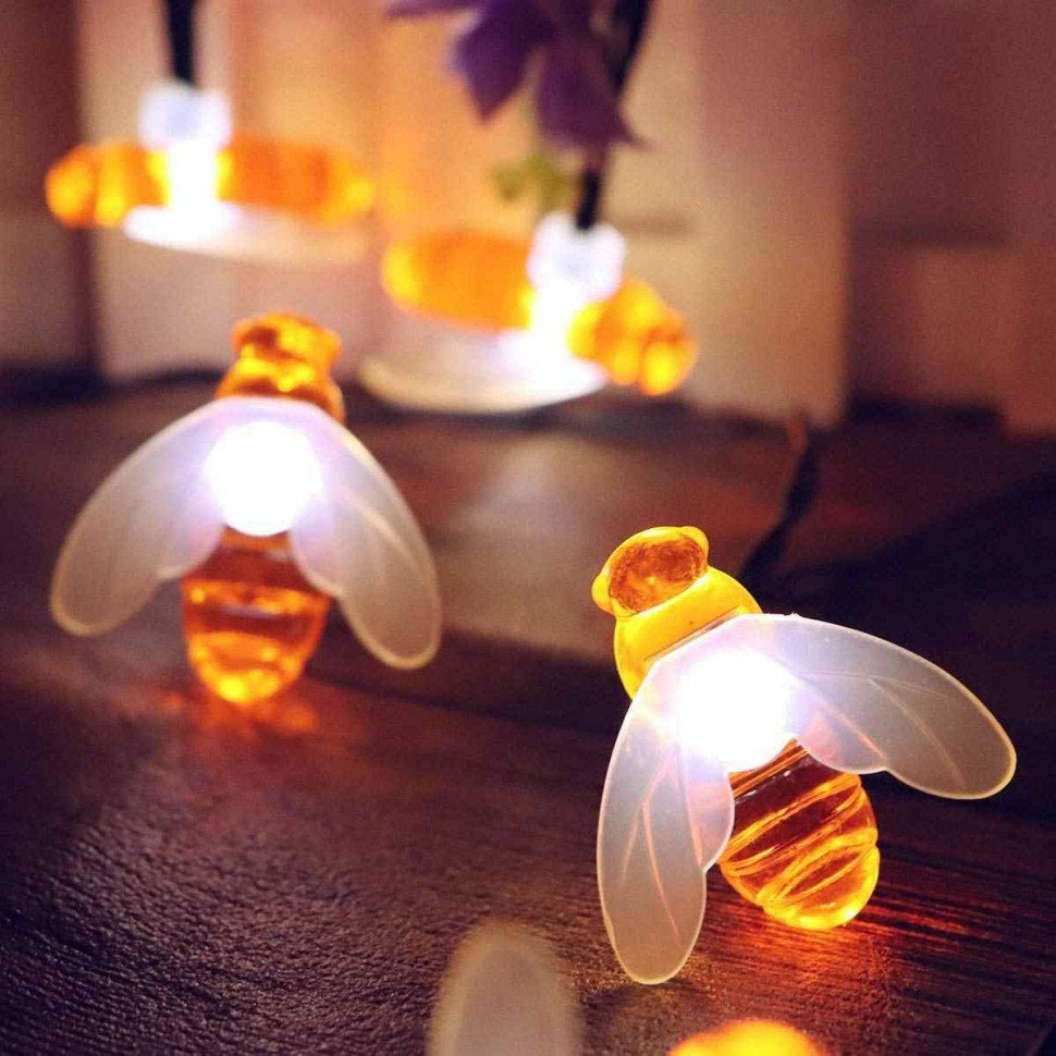 Guirlande solaire avec abeilles, éclairage de jardin LED blanc chaud, étanche IP65, éclairage d’ambiance pour jardin, terrasse et balcon | Sulvida