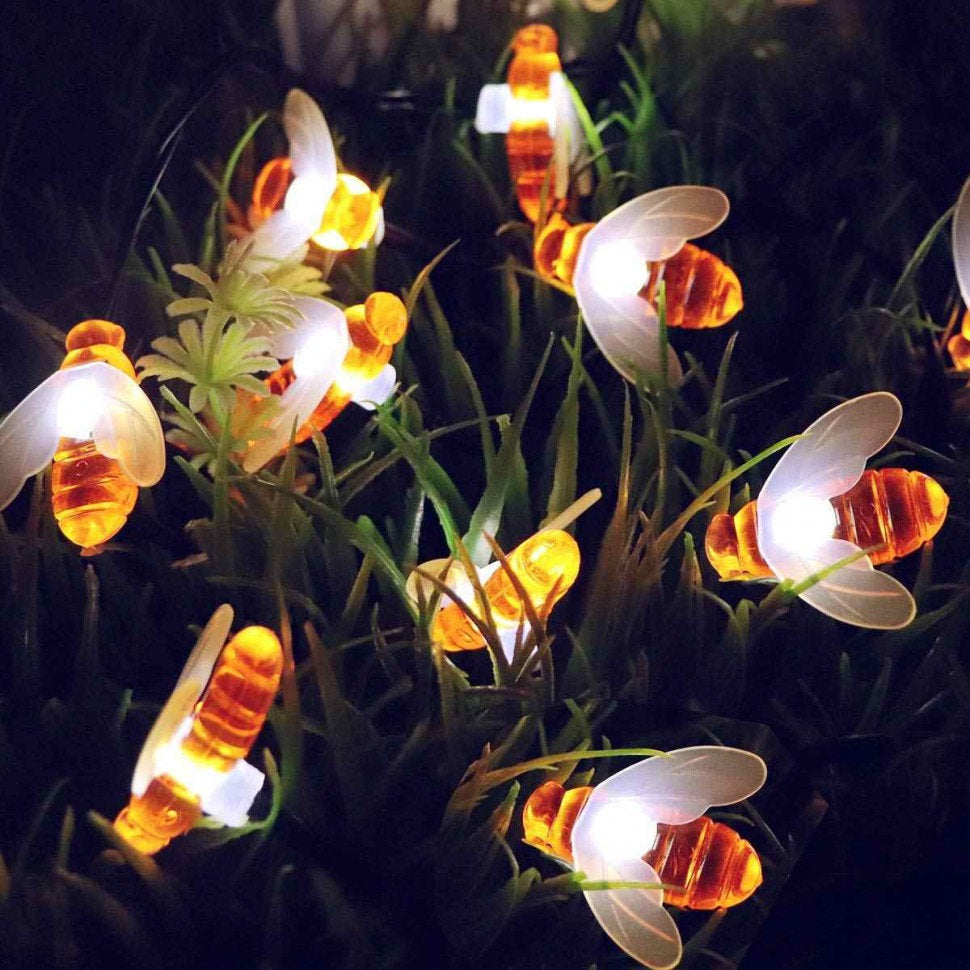 Guirlande solaire avec abeilles, éclairage de jardin LED blanc chaud, étanche IP65, éclairage d’ambiance pour jardin, terrasse et balcon | Sulvida