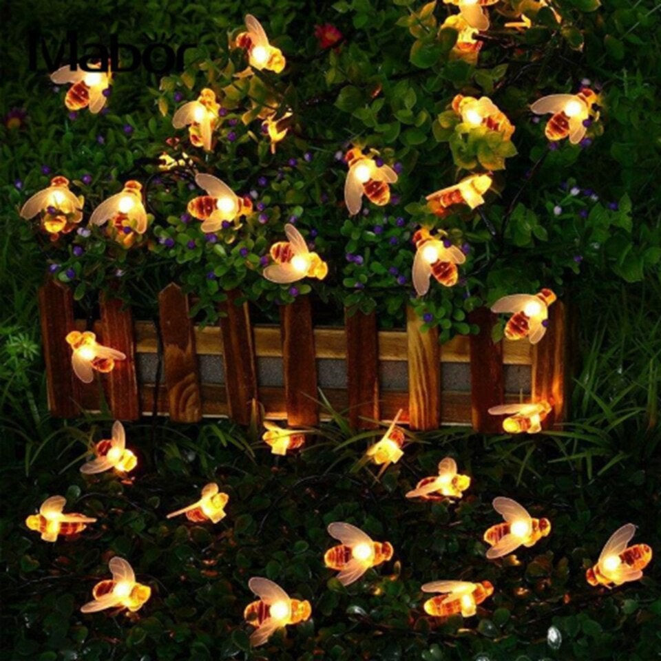 Guirlande solaire avec abeilles, éclairage de jardin LED blanc chaud, étanche IP65, éclairage d’ambiance pour jardin, terrasse et balcon | Sulvida