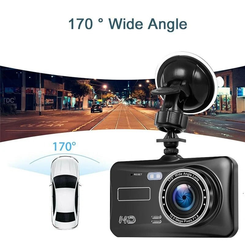 Full HD Dashcam voor- en achter 1080P met 4-inch LCD-scherm en G-sensor incl. bevestigingsmaterialen | Sulvida