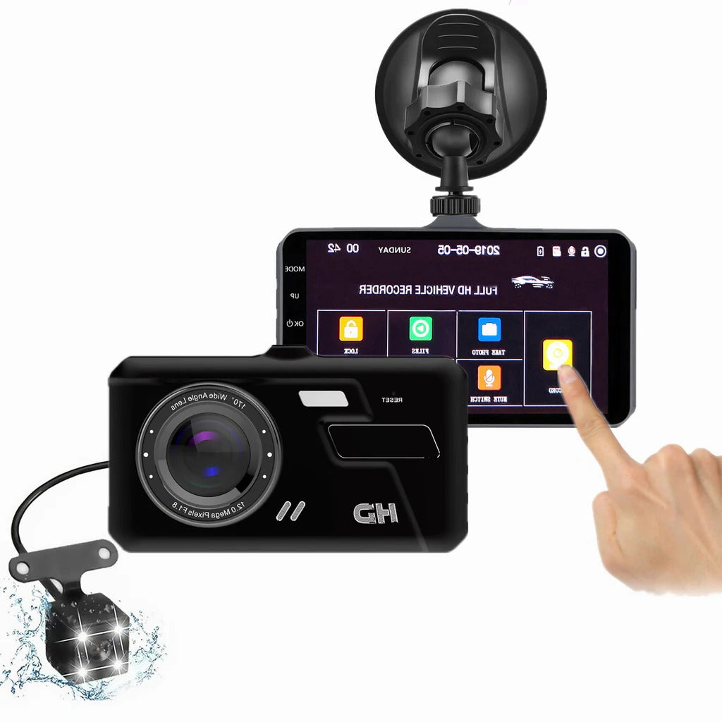Full HD Dashcam voor- en achter 1080P met 4-inch LCD-scherm en G-sensor incl. bevestigingsmaterialen | Sulvida