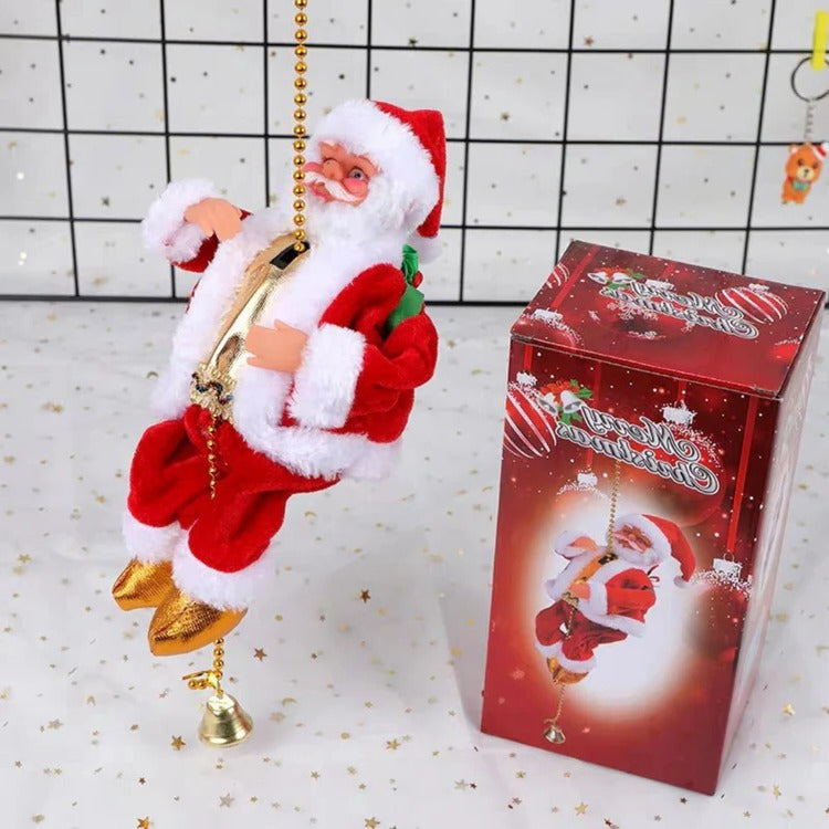 Klimmende Kerstman Decoratie met Ladder Lichtjes Geluid Batterij Kerst Animatie Bewegend Figuur Feestdagen | Sulvida