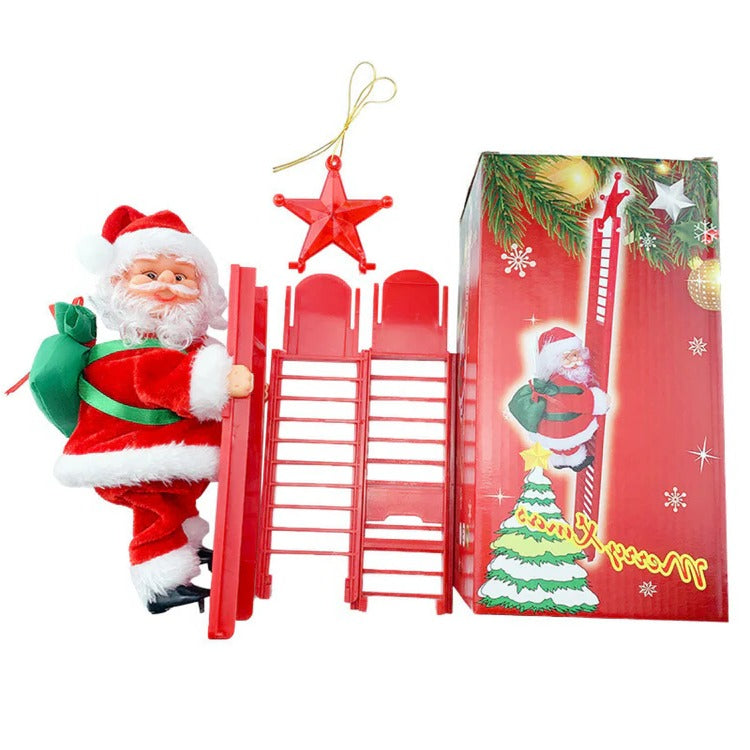 Klimmende Kerstman Decoratie met Ladder Lichtjes Geluid Batterij Kerst Animatie Bewegend Figuur Feestdagen | Sulvida
