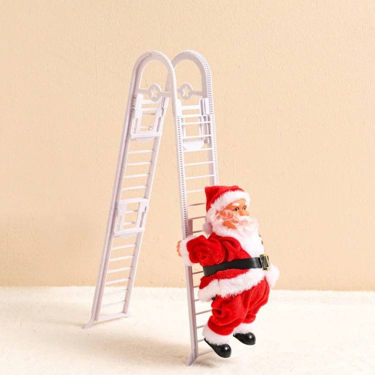 Klimmende Kerstman Decoratie met Ladder Lichtjes Geluid Batterij Kerst Animatie Bewegend Figuur Feestdagen | Sulvida