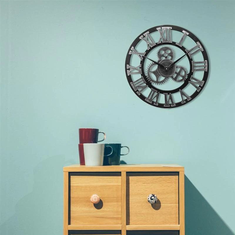 Wandklok Vintage Industrieel Design Metalen Wijzerplaat Goud Zilver voor Woonkamer Keuken Hal Kantoor | Sulvida