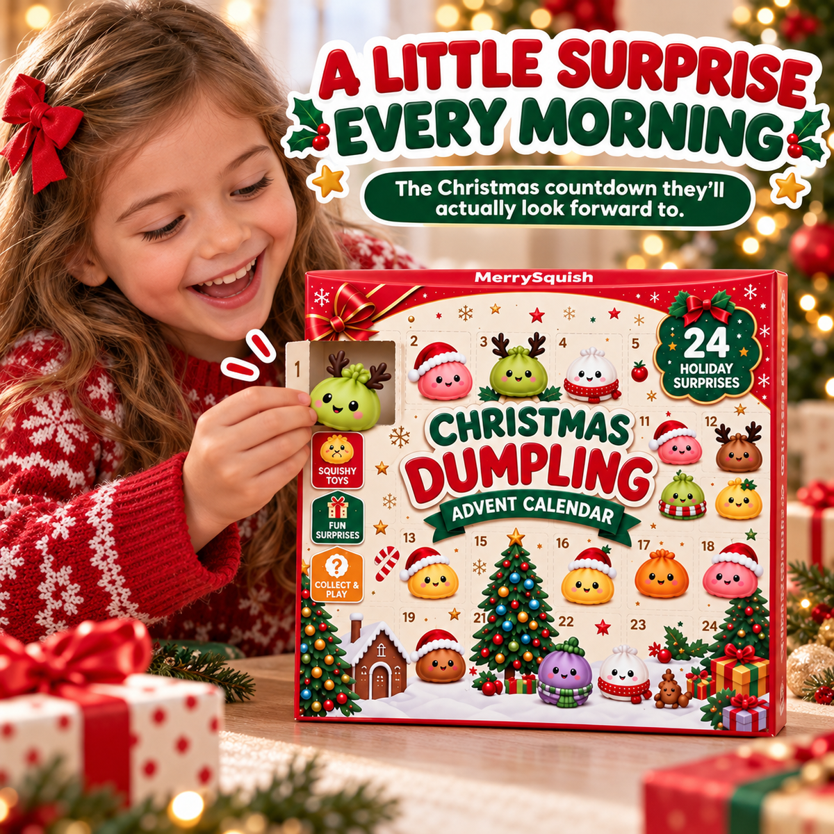 24-Deurs Adventskalender met Knuffel Dumplings Kerstmis Aftellen Mochi Squishy Speelgoed Collectie Kerst | Sulvida