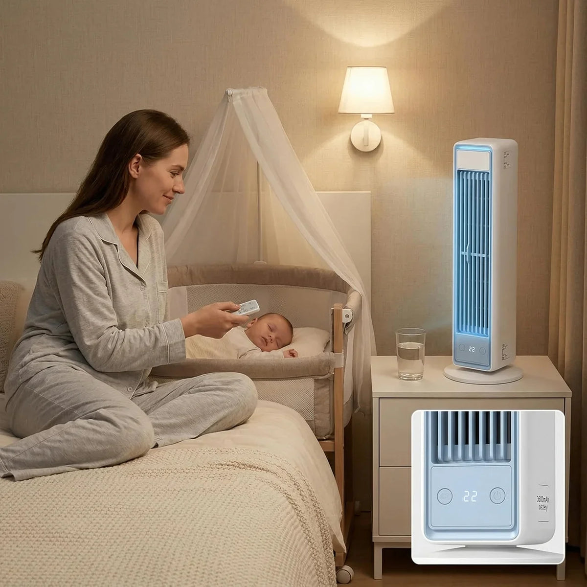 Draagbare Bladloze Ventilator Oplaadbaar met Afstandsbediening 5 Snelheden Oscillatie Geruisloos voor Thuis Kantoor | Sulvida