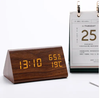Houten LED Wekker met Spraakbesturing Instelbare Helderheid Temperatuurweergave voor Slaapkamer Bureau | Sulvida