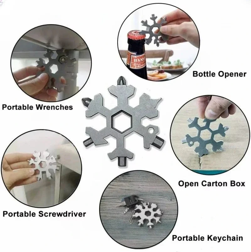 18-in-1 Sneeuwvlok Multitool Compact Zakgereedschap met Sleutelhangerbevestiging Draagbaar Gereedschap | Sulvida