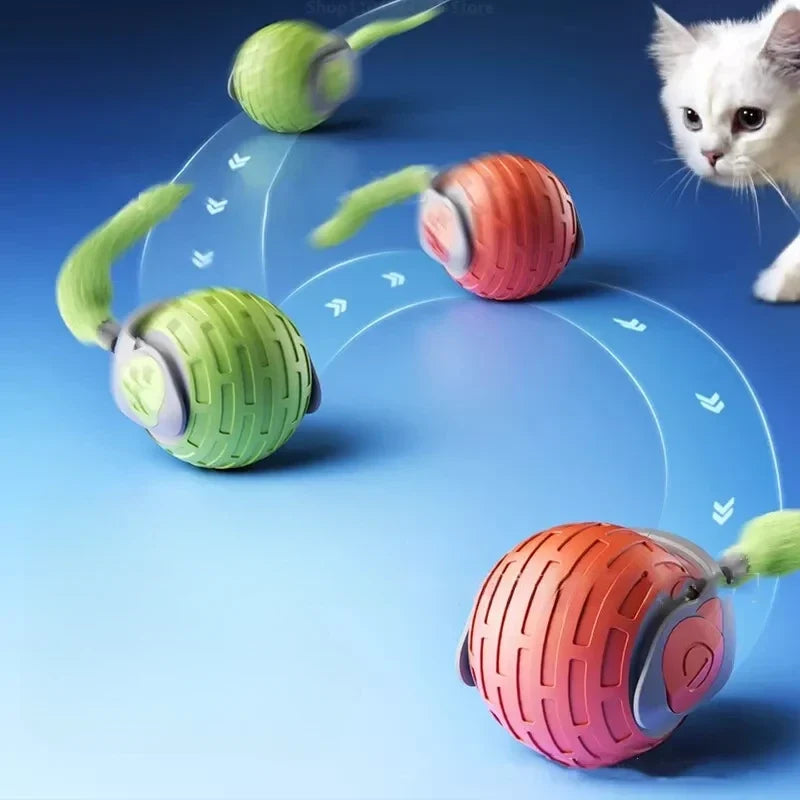Interactieve Speelbal met Bewegingssensor en Veren voor Katten Automatisch Rollend USB Oplaadbaar Kattenbal | Sulvida