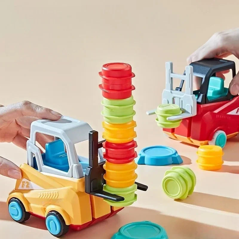 Jeu d'empilage avec chariot élévateur, tour en bois, jeu de coordination et d'équilibre pour enfants dès 3 ans, jouet éducatif | Sulvida