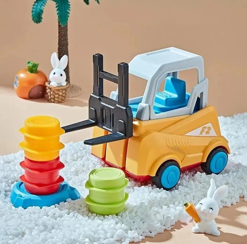 Jeu d'empilage avec chariot élévateur, tour en bois, jeu de coordination et d'équilibre pour enfants dès 3 ans, jouet éducatif | Sulvida