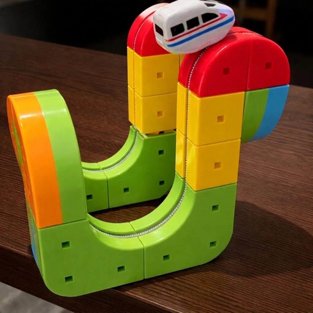 Modulair 3D Treinbaanset met Elektrische Trein Verticale Loops Bouwspeelgoed Kinderen STEM Educatief | Sulvida