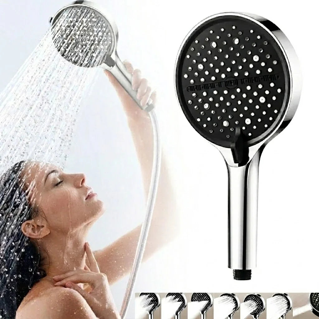 Handdouche met Zeven Standen Zwart Zilver Drukverhogend Verstelbaar Waterbesparend Douchekop Badkamer | Sulvida