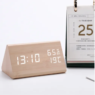 Houten LED Wekker met Spraakbesturing Instelbare Helderheid Temperatuurweergave voor Slaapkamer Bureau | Sulvida