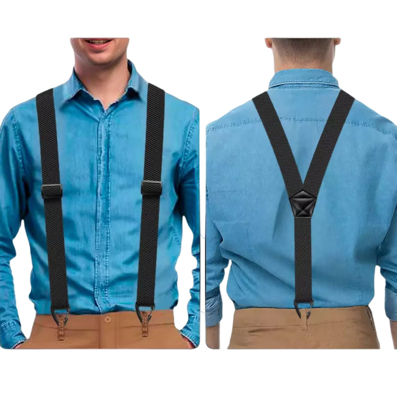 Bretelles pour homme en X réglables, clips métalliques, largeur 3,5 cm, noir, blanc, bleu marine, gris foncé, kaki, marron, élégantes | Sulvida
