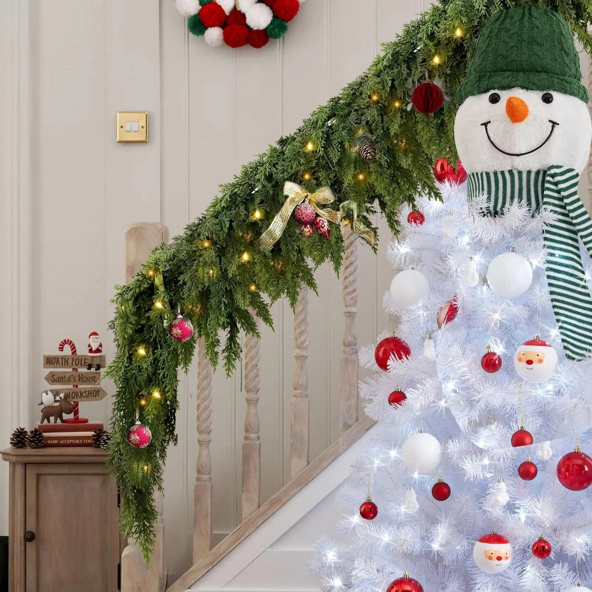 Kunstkerstslinger met LED-verlichting 200 cm Cedergroenlook Warmwit Binnen Buiten Deurslinger Kerstdecoratie | Sulvida
