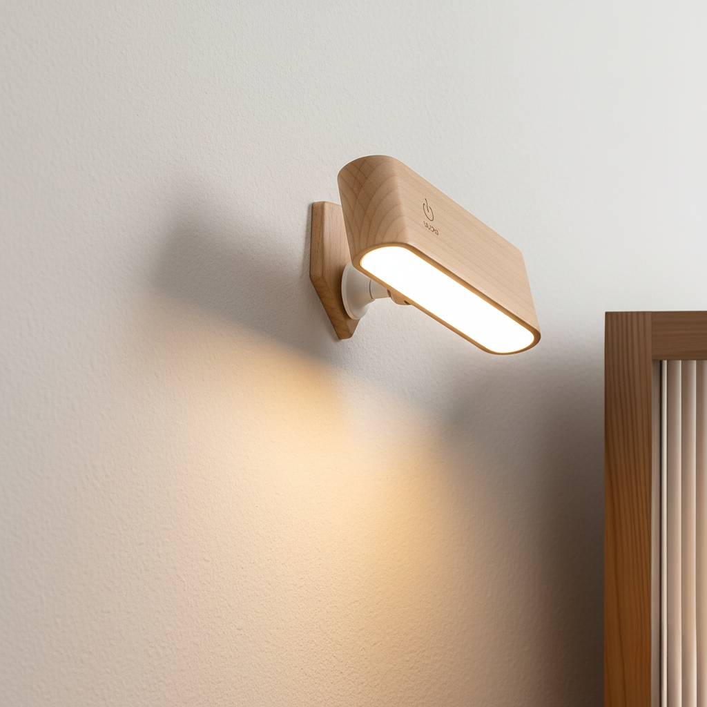 Draaibare Wandlamp Magnetisch Oplaadbaar met 360° Verstelbare Lampkop Touch Dimbaar Hout Design 3W LED Sfeerlicht | Sulvida