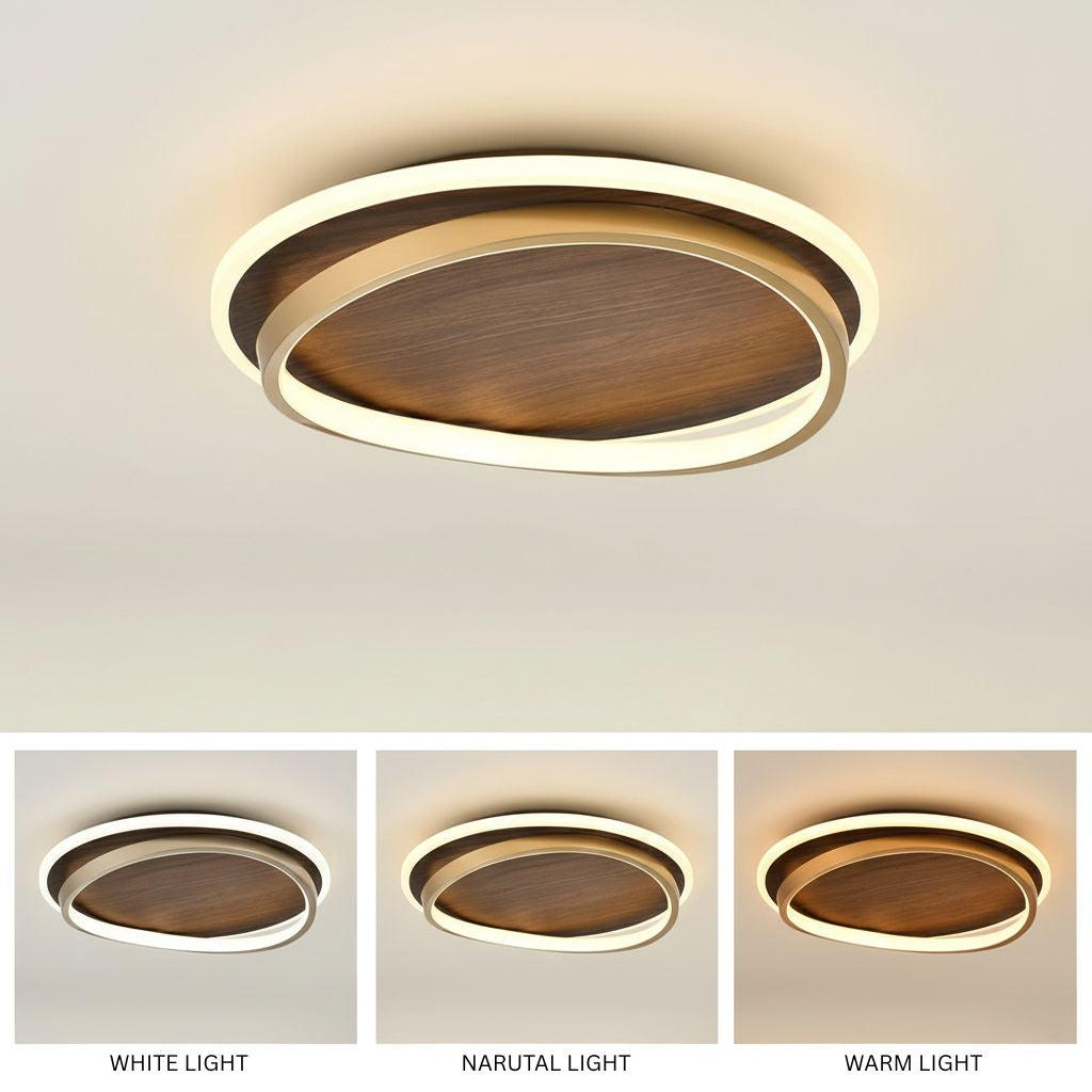 Scandinavische LED Plafondlamp Walnoot Goud 37-57 cm Geïntegreerde Verlichting Modern Design Woonkamer | Sulvida