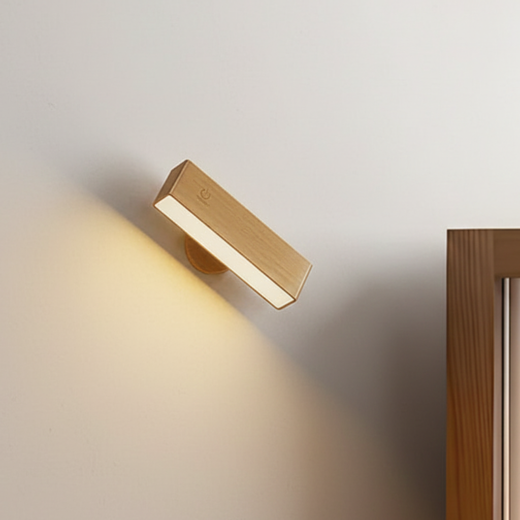 Draaibare Wandlamp Magnetisch Oplaadbaar met 360° Verstelbare Lampkop Touch Dimbaar Hout Design 3W LED Sfeerlicht | Sulvida