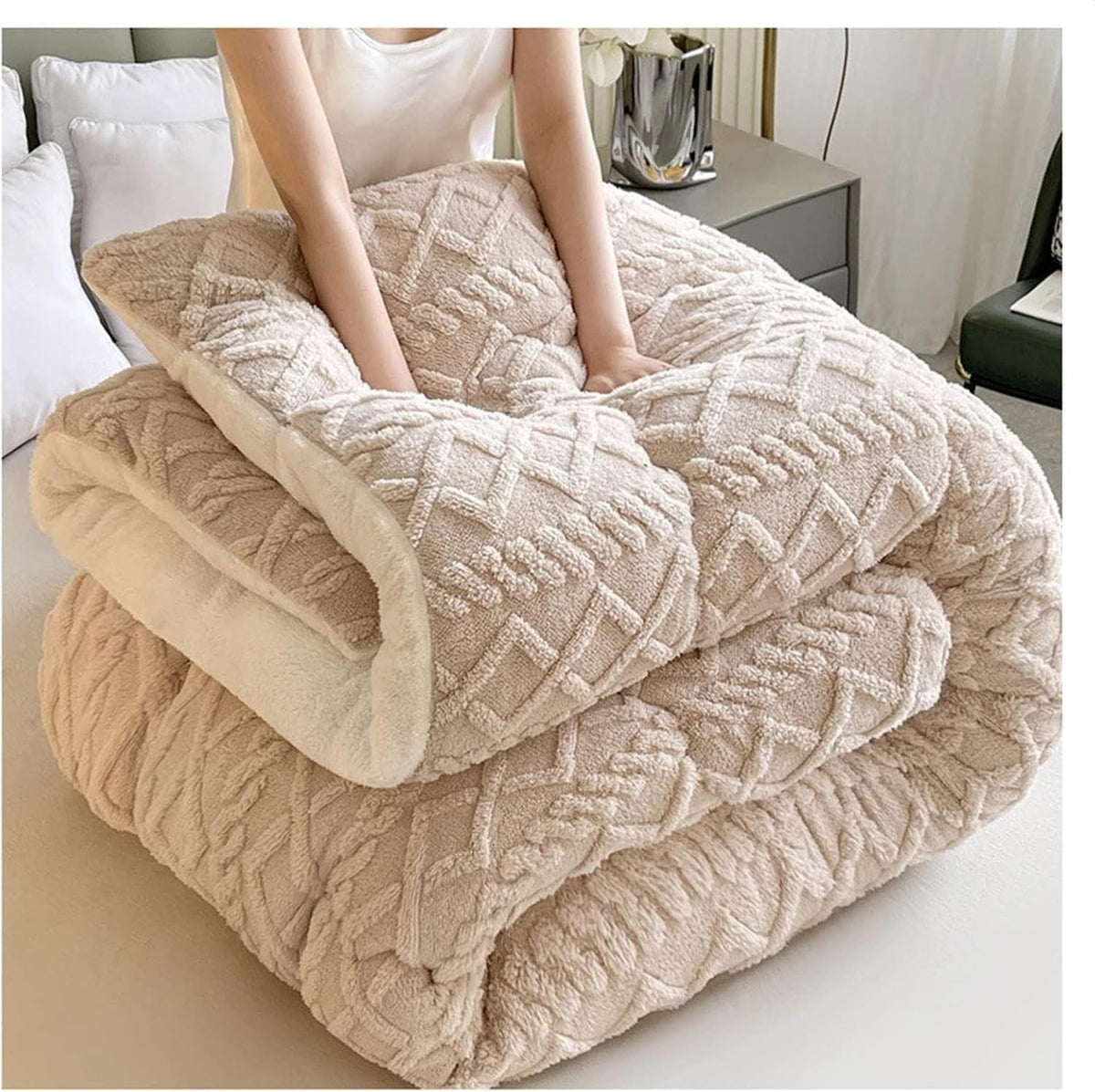 Dubbelzijdige Plaid met Sherpafleece - Gequilt Geometrisch Design - Extra Warme Deken voor Bank en Bed | Sulvida
