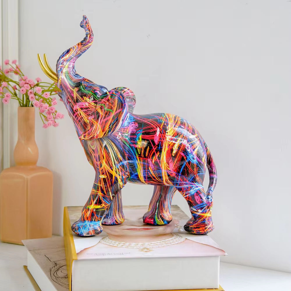 Decoratieve olifant met kleurrijk graffiti-design kunsthars figurine moderne sculptuur woonaccessoire | Sulvida