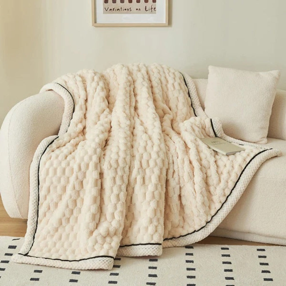 Pluche Sherpa Plaid Wolkstructuur Ivory Cream Matcha Latte Blush Purple Berry Charcoal Luxe Comfort Deken | Sulvida