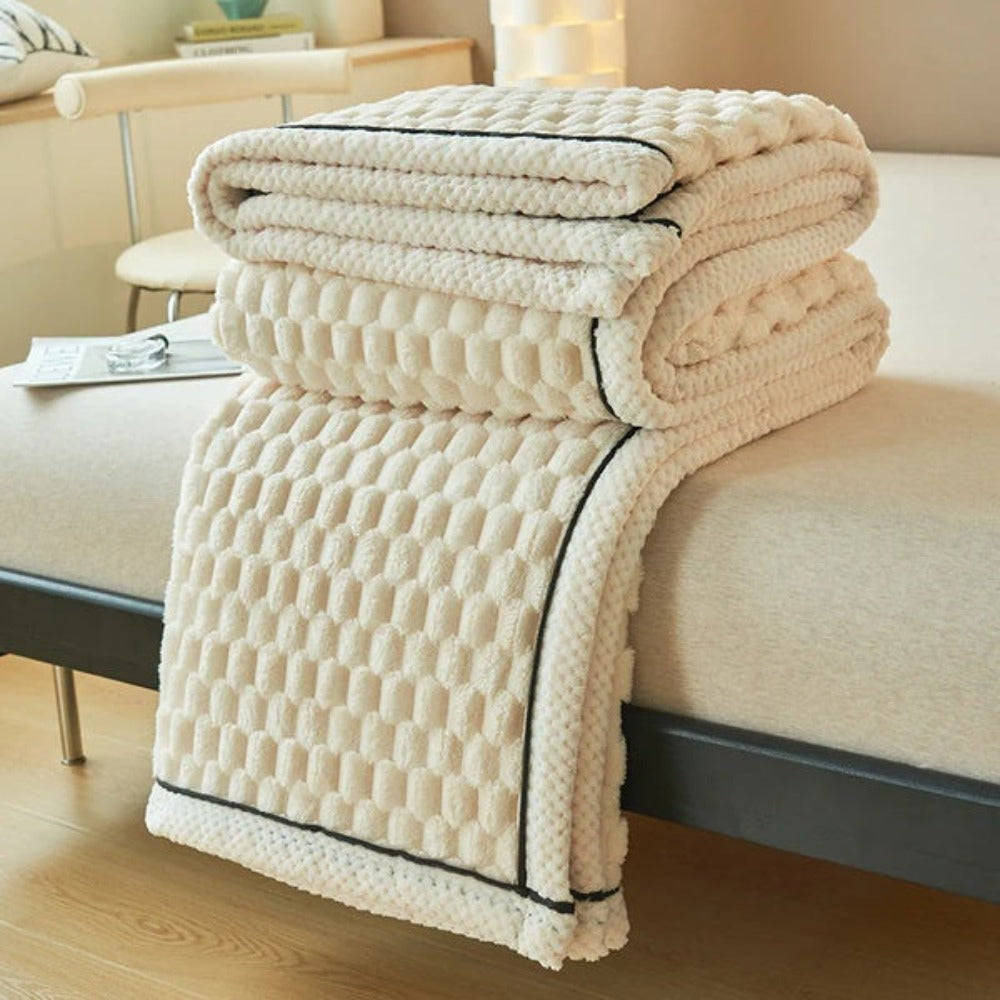 Pluche Sherpa Plaid Wolkstructuur Ivory Cream Matcha Latte Blush Purple Berry Charcoal Luxe Comfort Deken | Sulvida