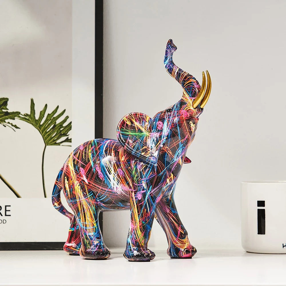 Decoratieve olifant met kleurrijk graffiti-design kunsthars figurine moderne sculptuur woonaccessoire | Sulvida