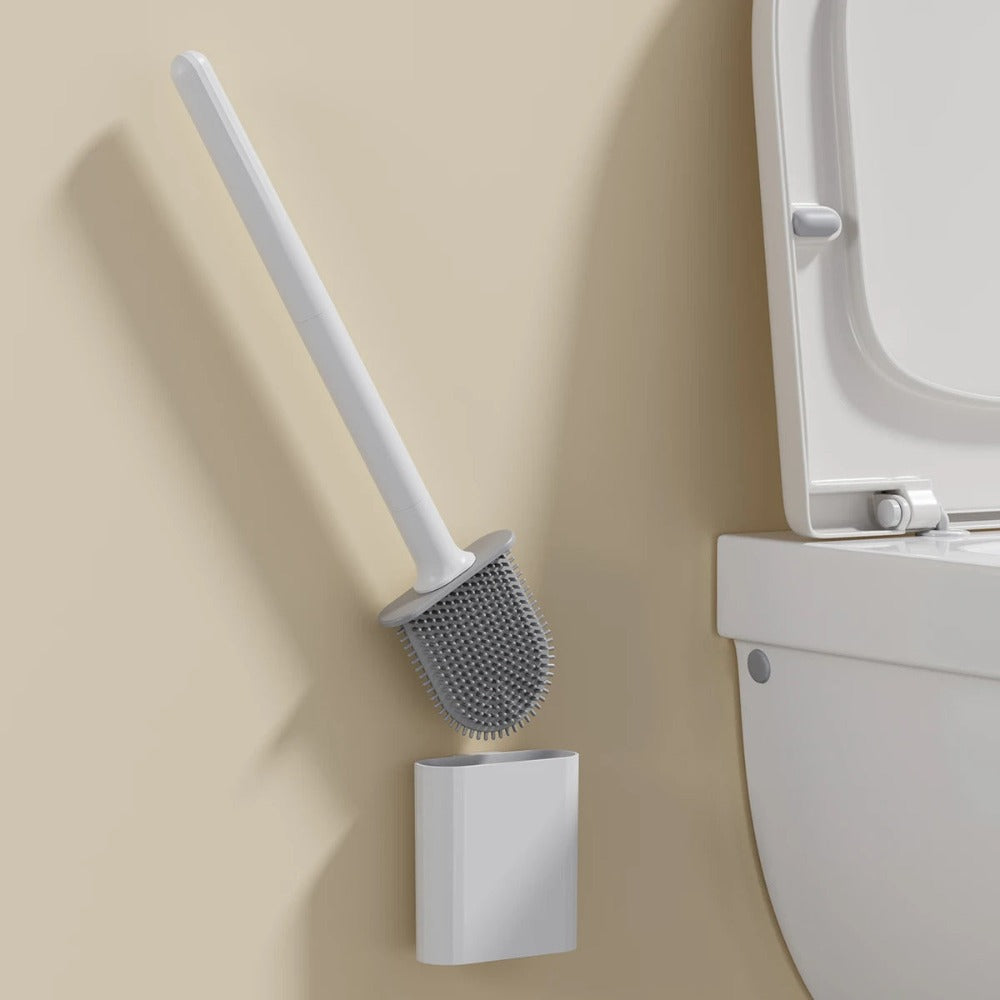 Siliconen Toiletborstel met Houder Antibacterieel Wandmontage WC Badkamer Sanitair Hygiënisch Schoonmaakgerei | Sulvida