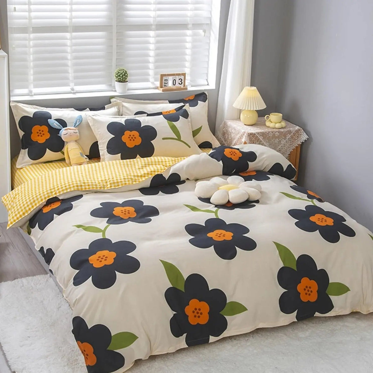 Botanisch Dekbedovertrek Set 4-delig Omkeerbaar Katoen 600 Threads Bloemenprint Luxe Slaapkamer Beddengoed | Sulvida