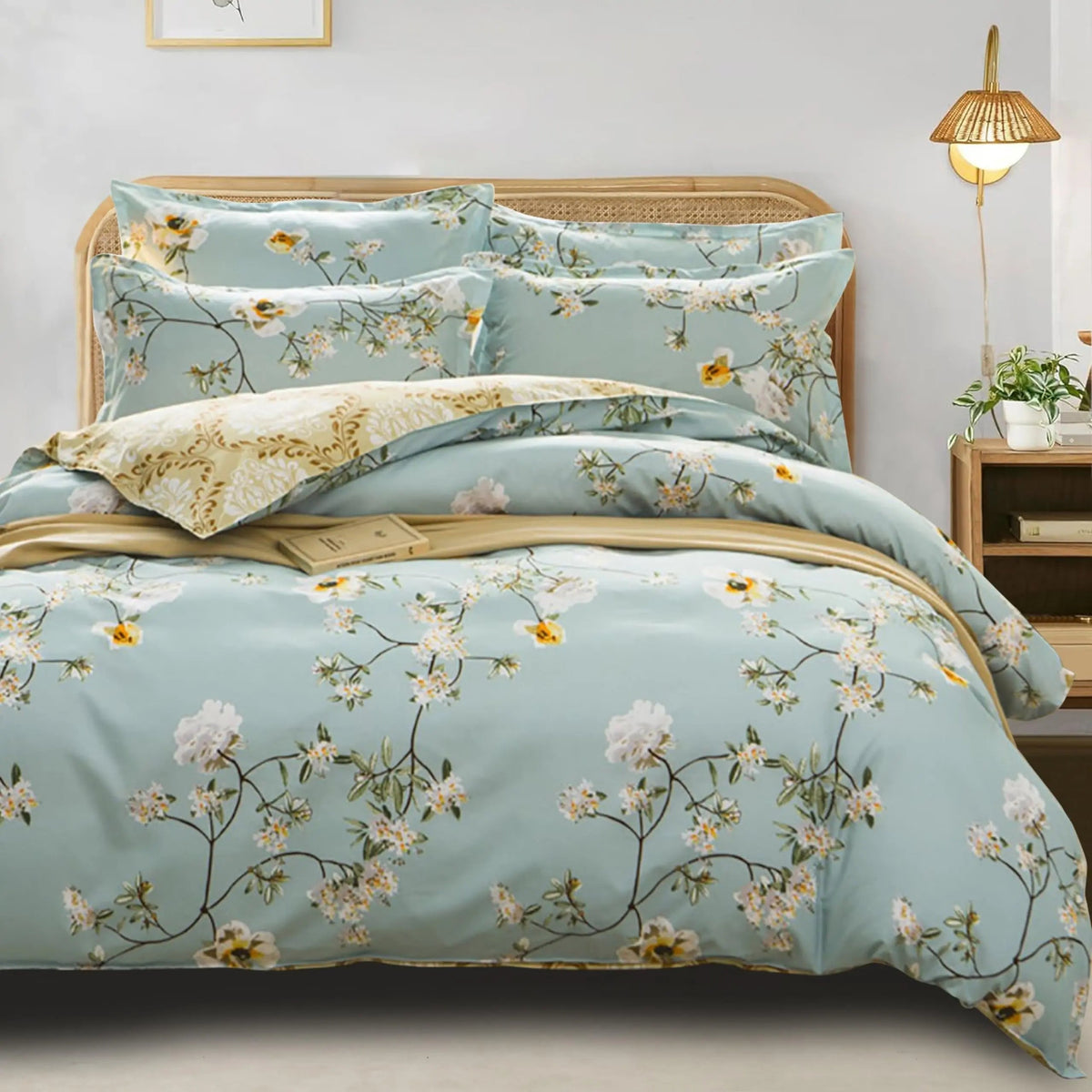 Botanisch Dekbedovertrek Set 4-delig Omkeerbaar Katoen 600 Threads Bloemenprint Luxe Slaapkamer Beddengoed | Sulvida