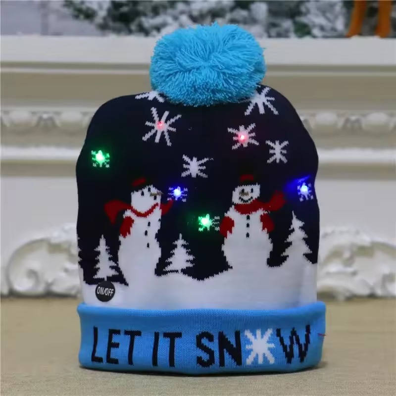 Gebreide LED-Kerstmuts met Pompon en Meerdere Lichtmodi Feestelijke Winteraccessoire Kerstverlichting | Sulvida