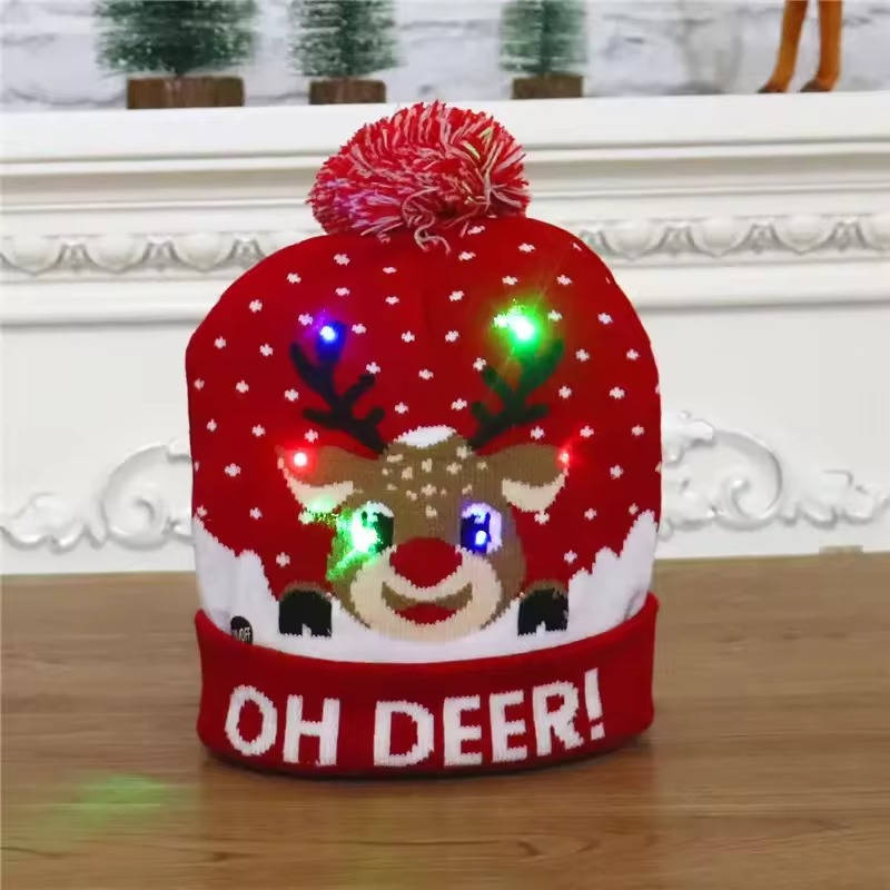 Gebreide LED-Kerstmuts met Pompon en Meerdere Lichtmodi Feestelijke Winteraccessoire Kerstverlichting | Sulvida