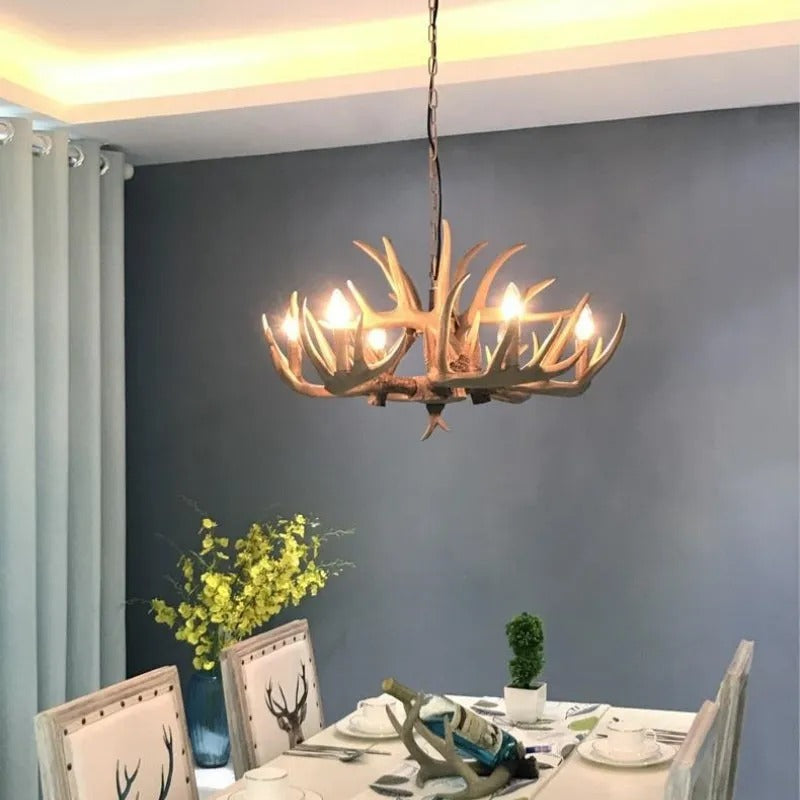 Kroonluchter Gewei Hars Metaal Vintage Rustiek Woonkamer Eetkamer Slaapkamer Hanglamp Landelijk Sfeerverlichting | Sulvida