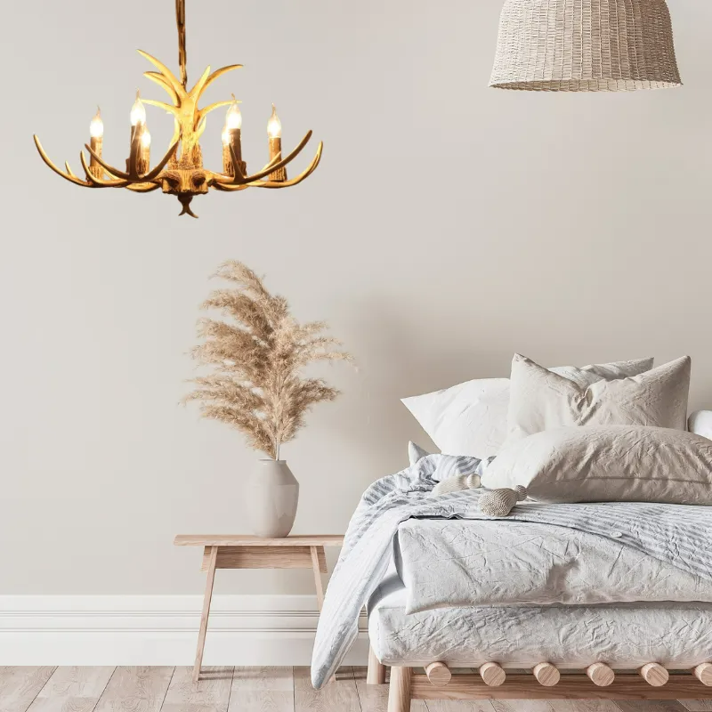 Kroonluchter Gewei Hars Metaal Vintage Rustiek Woonkamer Eetkamer Slaapkamer Hanglamp Landelijk Sfeerverlichting | Sulvida