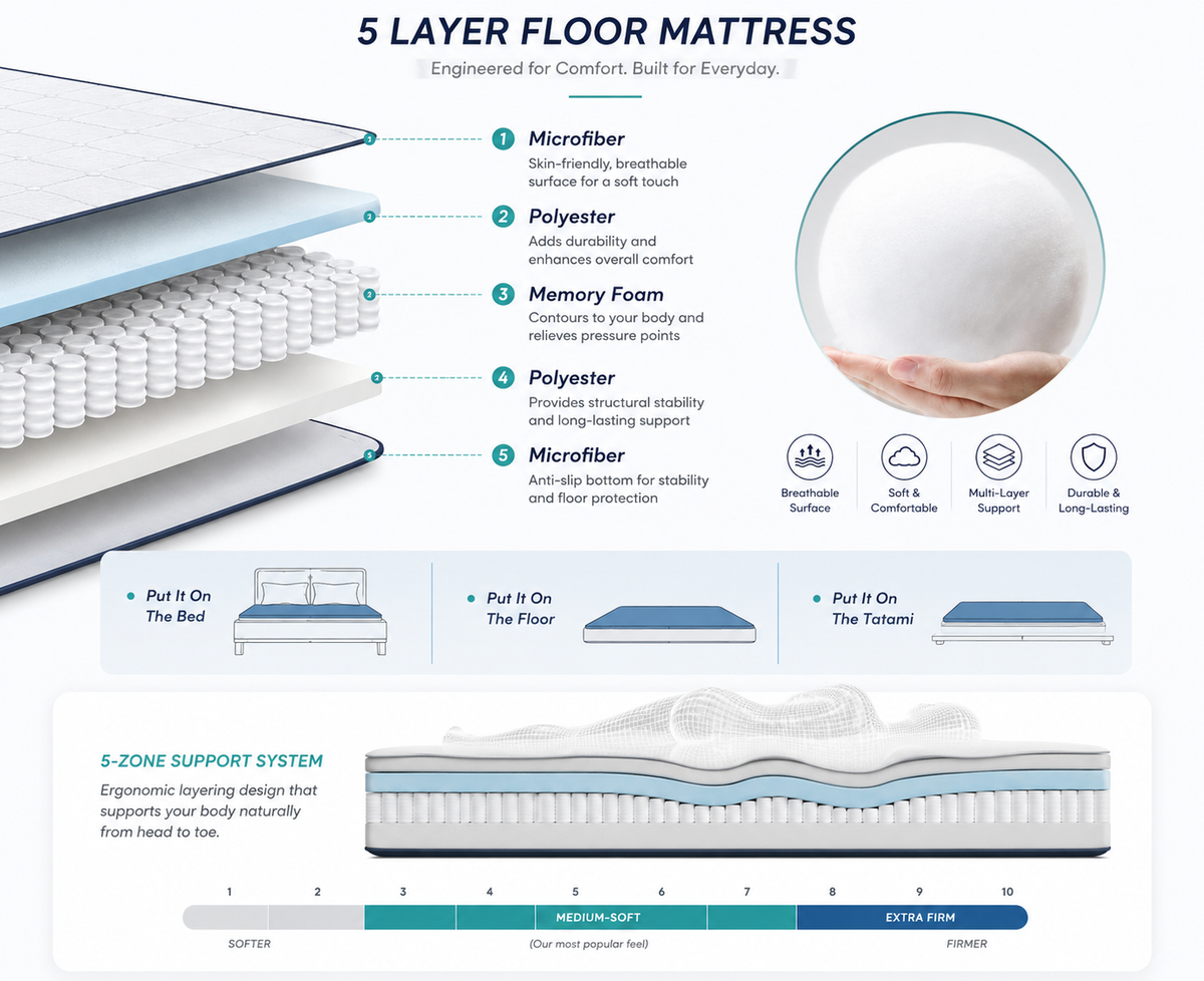 Japanse Futon Matras 10cm Dik Vouwbaar Slaapmat Tatami Bed Volwassenen Kinderen Gasten Vloer Slaapkamer | Sulvida