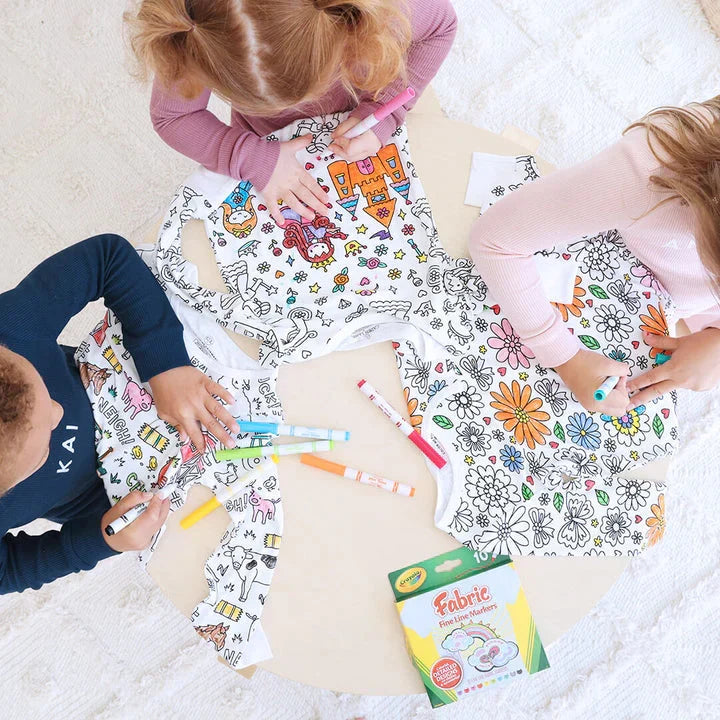 Inkleurbare Kinderpyjama met 12 Textielstiften Creatief Speelgoed Herbruikbaar Wasbaar Slaapkleding DIY Activiteit | Sulvida